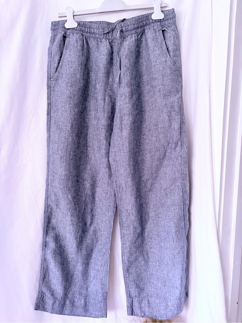 L.L.Bean Chambray Elastic Waist Wide-Leg Pants Blue Linen Beach Resort Cruise 12